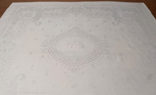 2 Vintage French Linen Damask Napkins XL Hand Monogram LP From France 26 X 30.5" - Picture 3 of 9