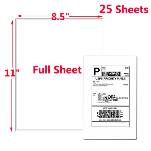 100 Full Sheet Shipping Labels 8.5x11 Self Adhesive Blank Paper for Laser Inkjet