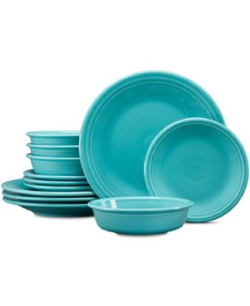 Fiesta 12-Piece Classic Ceramic Dinnerware Set, Service for 4, Turquoise