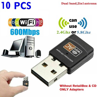 Bulk Lot 10 x AC600 600Mbps Mini USB WiFi Wireless Adapters Dual Band 2.4/5Ghz