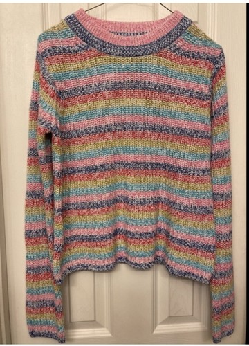 Philosophy Crew Neck Pastel rainbow Stripe Sweater Size Small