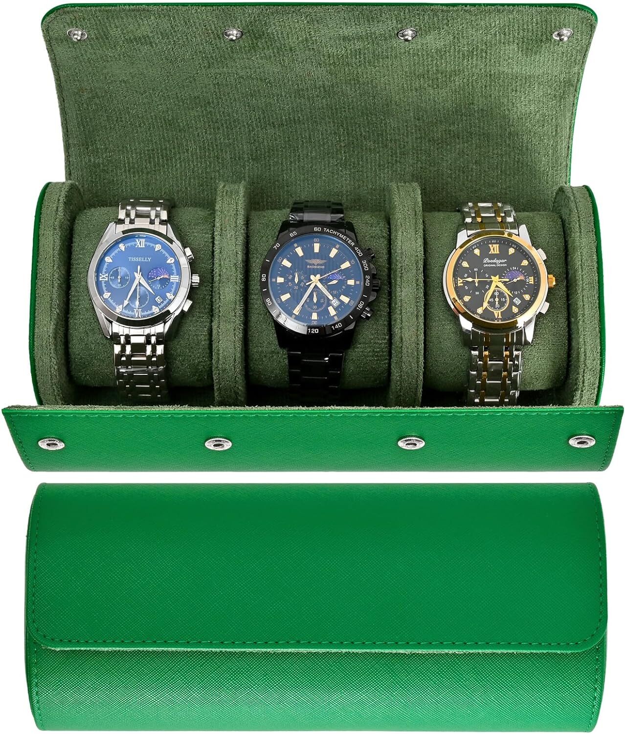 Watch Roll Travel Case for Men and Women 3 Storage Green Cross3 Slot