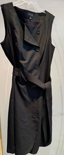 THE LIMITED SIZE 4 Petite Black Button Up Belted Wrap Lined Adjust Collar Lined