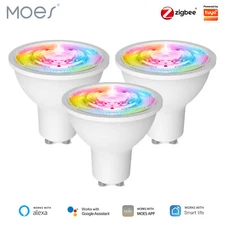 MOES ZigBee GU10 Smart LED Light Bulbs RGB C+W Dimmable Lamp 5W Alexa Google APP