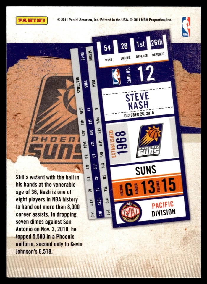 2010-11 Playoff Contenders Patches - Steve Nash #12 Suns - Image 2 of 2