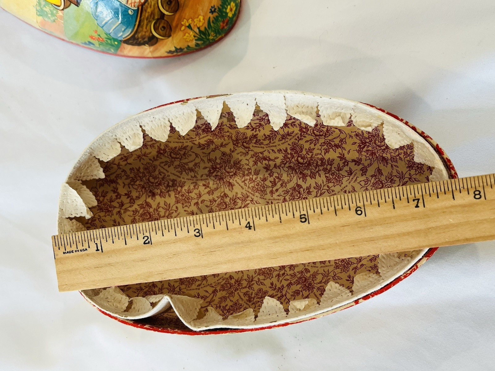 VTG German Easter Egg Container Paper Mache Duck Parents Chicks Stroller 7.5"