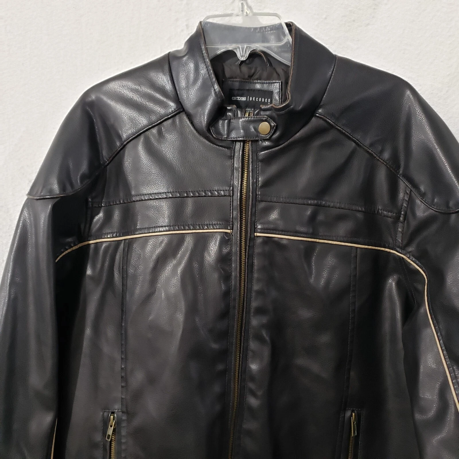 Decoded Black Vegan Leather Men's Coat Jacket Lined Biker style XL - product detail image 4