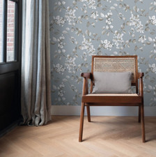 POWDER BLUE LEAF WALLPAPER RASCH FLOWERS ROSALIE QUALITY RASCH 260659