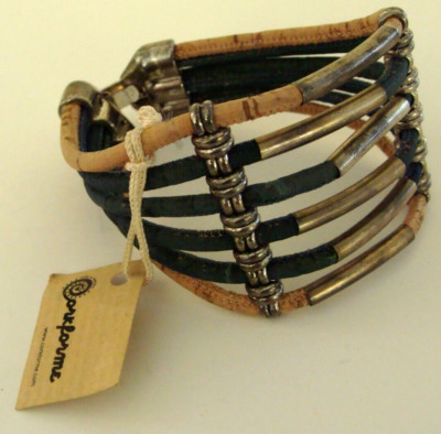 NWT Braided Wide Cork Bracelet Metal Closer Inserts Natural & Brown Color Unisex
