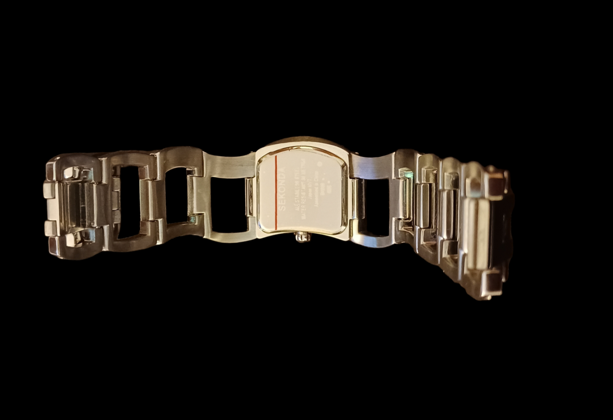NIB SEKSY SKONDA SWARZORSKY CURVE WATCH Seksy Skonda Swarzorsky Crystal Silver Tone Curve Watch  main image 2