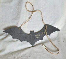 Homegoods HALLOWEEN Wall Decor BAT Shaped SLATE Chalkboard w/ Marble Chalk