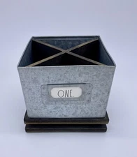 Rae Dunn Design Styles Galvanized Steel/Wood Rotating Desktop Organizer Office