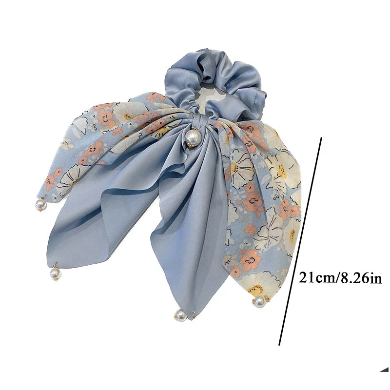 Cinta Larga Scrunchies Lazo Floral Elástico Cola de Caballo Bufanda Cuerda para el Pelo Corbata Accesorio↟ Foto 4 de 4