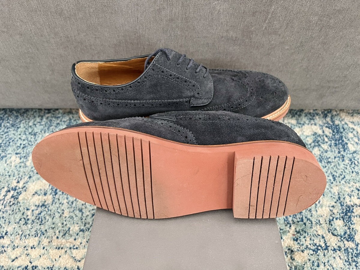J CREW Mens Kenton Suede Wing Tips 9 navy blue $218 Shoes 43687 