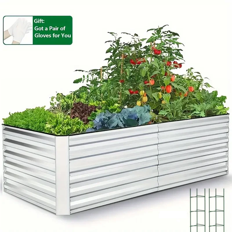 8x4x2ft Galvanized Raised Garden Bed kit Garden Planter Box Flower Vegetable - Image 2 of 4