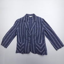CAbi Nautical Stripe Lightweight 100 Linen Blazer Womens 8 Blue Shoulder Pads