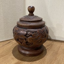 Vintage Carved Wooden Spice Tobacco Tea Urn Jar Container With Lid