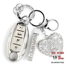 Key Fob Cover with Diamond, Compatible with Nissan Altima 4 Button Silver