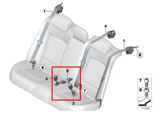 Комплект пряжек ремней безопасности 2-го ряда для заднего правостороннего и левостороннего центрального ремня безопасности BMW 750Li xDrive 10-15 годов выпуска - Изображение 2 из 4