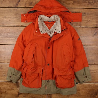 Vintage Tommy Hilfiger Parka Jacke L Herren Orange Kapuze Outdoor Daunen Puffer