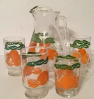 Anchor Hocking Vintage Orange Juice Set  1 Quart Pitcher & 4 Juice Glasses