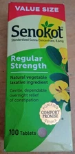 Damaged Box Senokot Regular Strength Natural Vegetable Laxative 100 tabs-03/2028