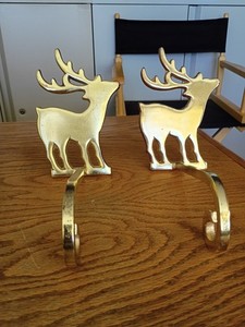 Hallmark Brass Deer Reindeer Stocking Holder Long Arm Gold Finish Heavy Lot Of 2