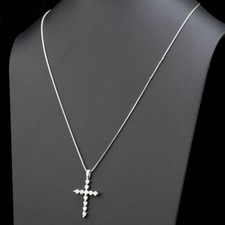 Ciondolo Croce In Diamanti Certificato 1.60 Ct Argento 925 - 18"
