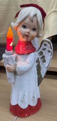 9'' Vintage MCM Ceramic Angel Electric Lighted Candle Flame Christmas Japan