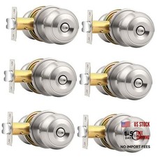Privacy Interior Door Knobs Bed and Bath Handles Keyless 6 Pack Brushed Nickel