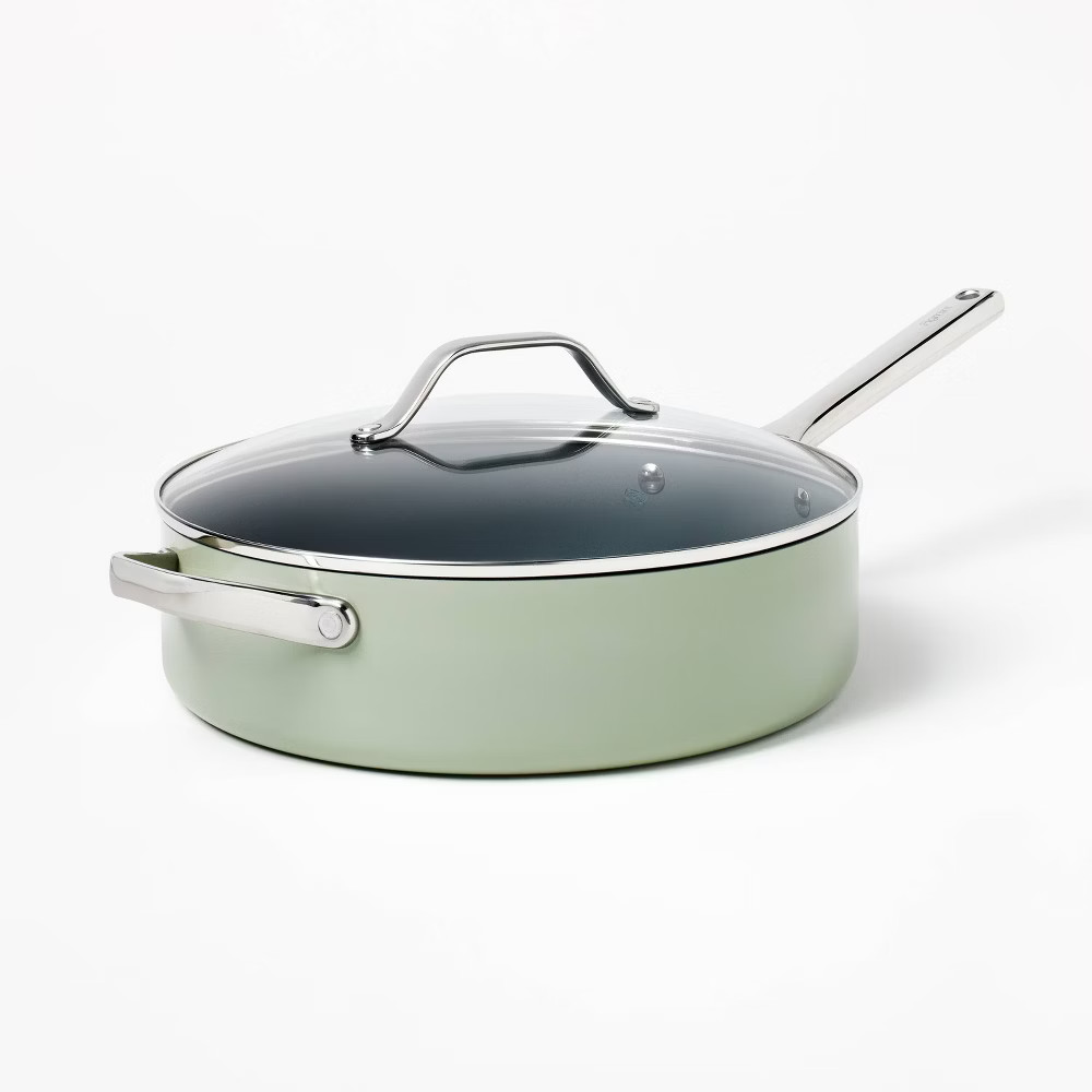 5qt Nonstick Ceramic Coated Aluminum Saute Pan Sage Green - Figmint