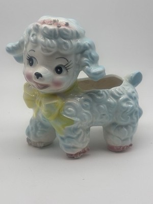 Vintage 1961 Samson Import Co Blue Lamb Planter Spaghetti Fur Mid Century Kitsch