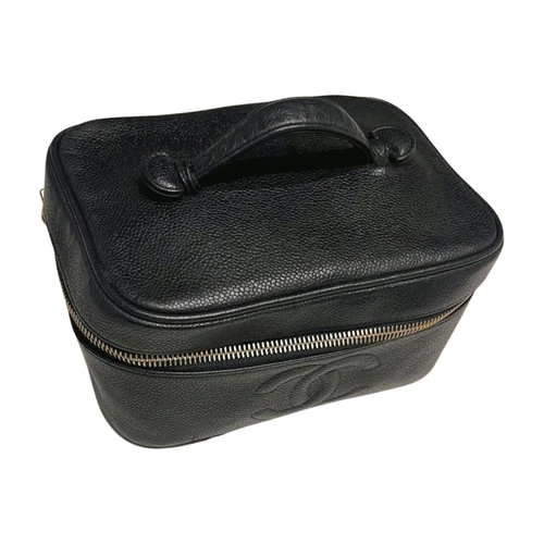 Vintage CHANEL Caviar Skin Vanity Case Handbag Pouch Black CC Logo READ DESC - Picture 8 of 8