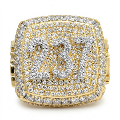 Men's Tester Passing Moissanite Custom Number 237 Pinky Ring Yellow Gold Plated