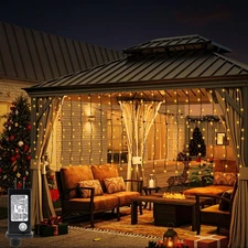 200 LED Curtain Lights, 13×3.3ft Plug in 8 Modes Window Hanging Fairy Strin