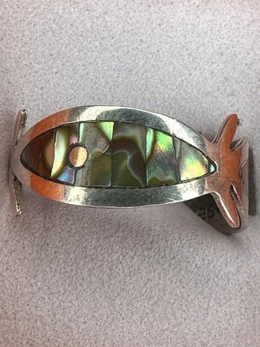 925 Vintage Abalone Inlay Mexican Ring Size 10