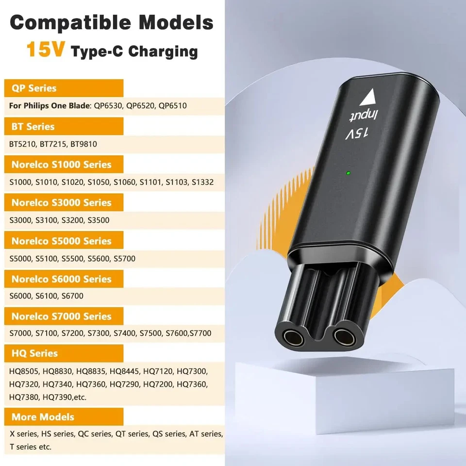 Type C USB to Philips Shaver Trimmer Charger Compatible for HQ8505 15v