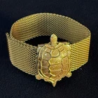 Miriam Haskell Gold Tone Mesh Turtle Bracelet Vintage Figural Animal Statement