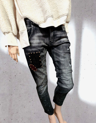  Sexy Woman  Jeans Baggy Boyfriend  Nieten Patches  Kleckse anthrazit Gr.S-XL