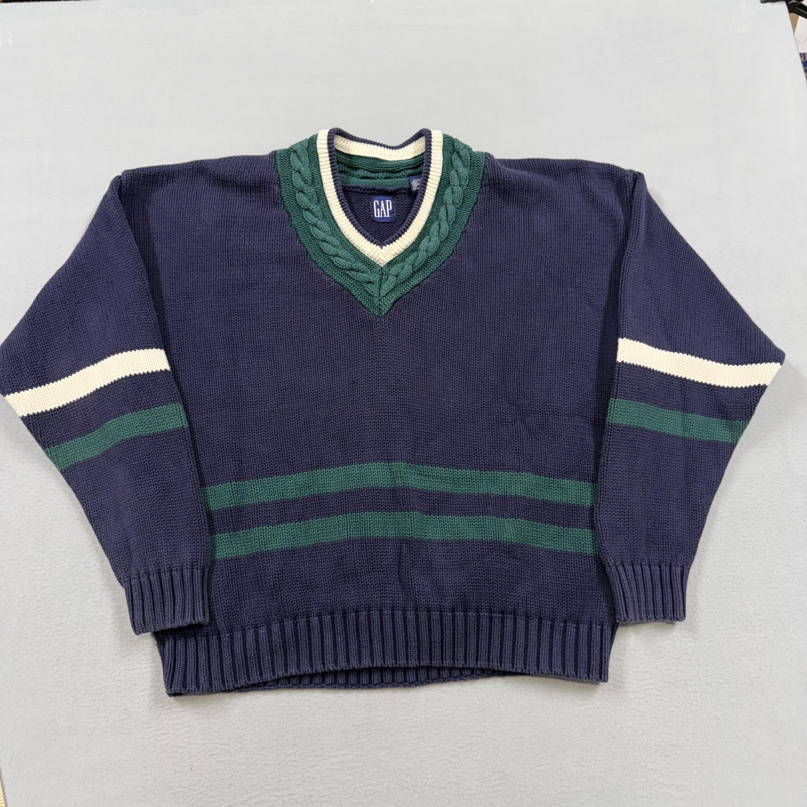 Vintage Gap Sweater mens Extra Large cable knit varsity tennis 90s