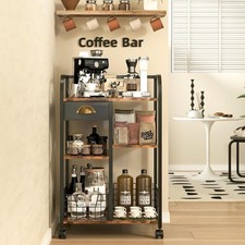 keomaisyto Coffee Cart with Storage Drawer, Coffee Bar Cabinet with Wheels
