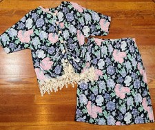 Vintage Handmade 2 PC Set 80s Dolman Sleeve Floral Top/Midi Skirt Cottagecore