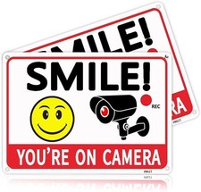 2 Pack Smile You're on Camera, Video Surveillance Sign, 10"x7" Rust Free Alum...