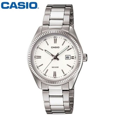 Casio LTP-1302D-7A1 Women's Silver Metal Band Date Display Watch New