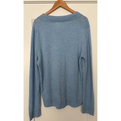 The Commons Johnny Collar Fisherman 100% Cashmere Polo Sweater Light Blue XL NWT