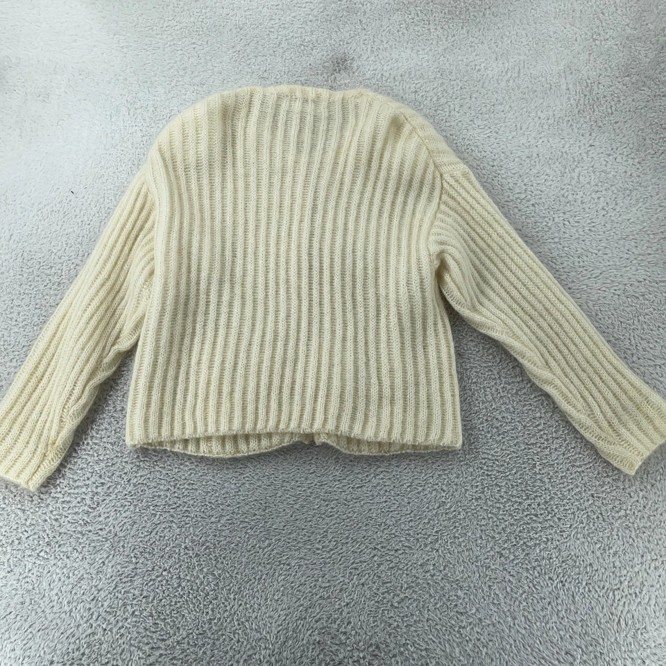 Cárdigan Suéter Vintage Express Tricot Mezcla Mohair Mujer Pequeño Marfil Acanalado Foto 3 de 4