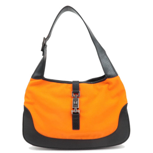 GUCCI Jackie Shoulder Bag Nylon Leather Orange Black 001.3306 Authentic