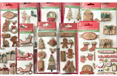 YOU CHOOSE - REDUCED - BURLAP KRAFT CHRISTMAS 3D STICKERS SCRAPBOOKING & CARDS