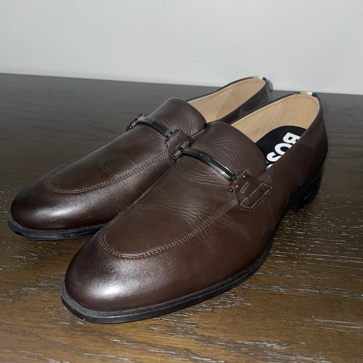 Boss Hugo Boss Tasseled Calfskin Leather Slip-On Loafers Brown‎ Mens Size 8.5 US BOSS Leather Loafers With Tassel Trim in Brown for Men  main image 3