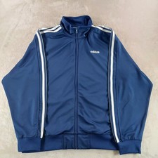 Vintage Adidas Jacket Mens XL Track Satin Full Zip Dark Navy Blue Y2K Athleisure